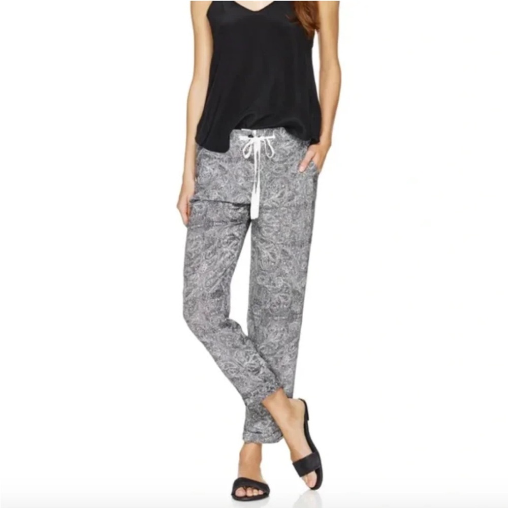 Aritzia Wilfred Marais Silk Paisley Print Jogger Pant Black white S